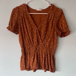 burnt orange polka dot top